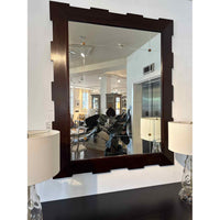 Geometric Cut Wood Castle Mirror w/ Segmented Buttoned Glass by Baker - colletteconsignment.com