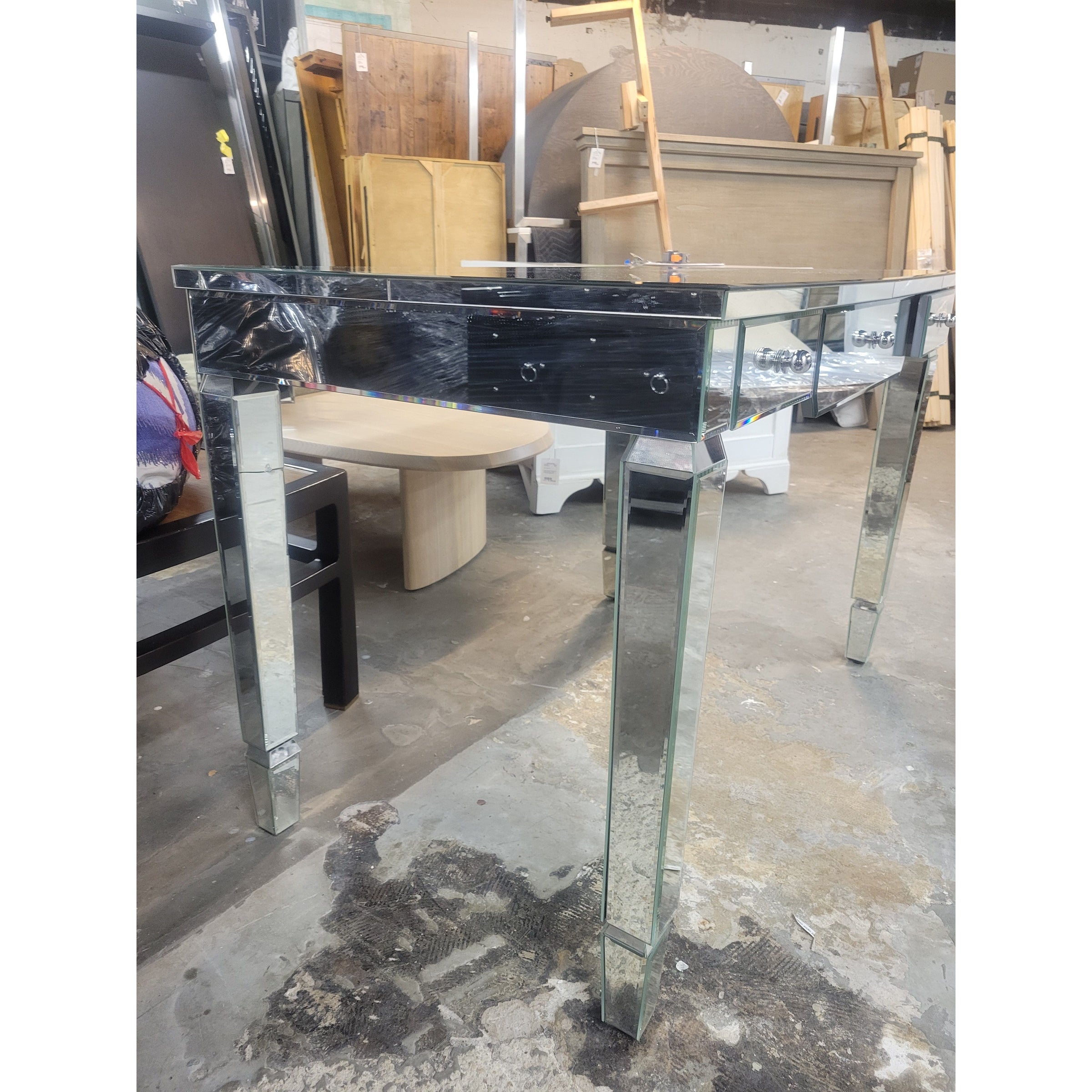 Mirrored Vanity w/ Tabletop Drawers & Folding Mirror (AS IS) - colletteconsignment.com