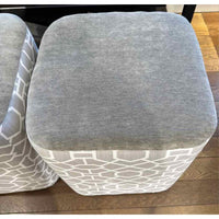 Custom Square Gray Geometric Pattern Ottoman w/ Mohair Seat - colletteconsignment.com