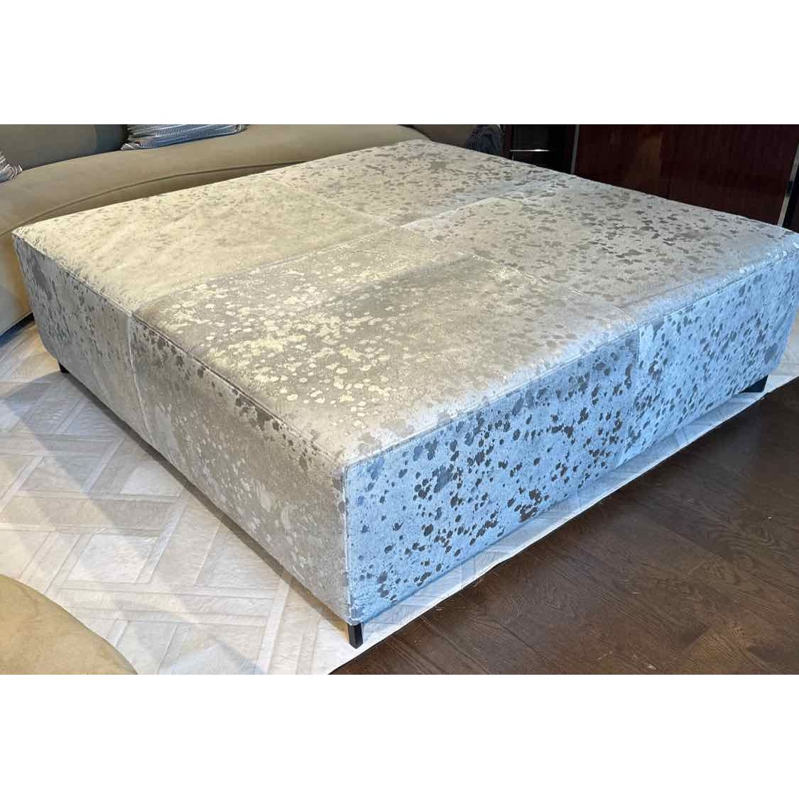 Custom Silver Cowhide Ottoman