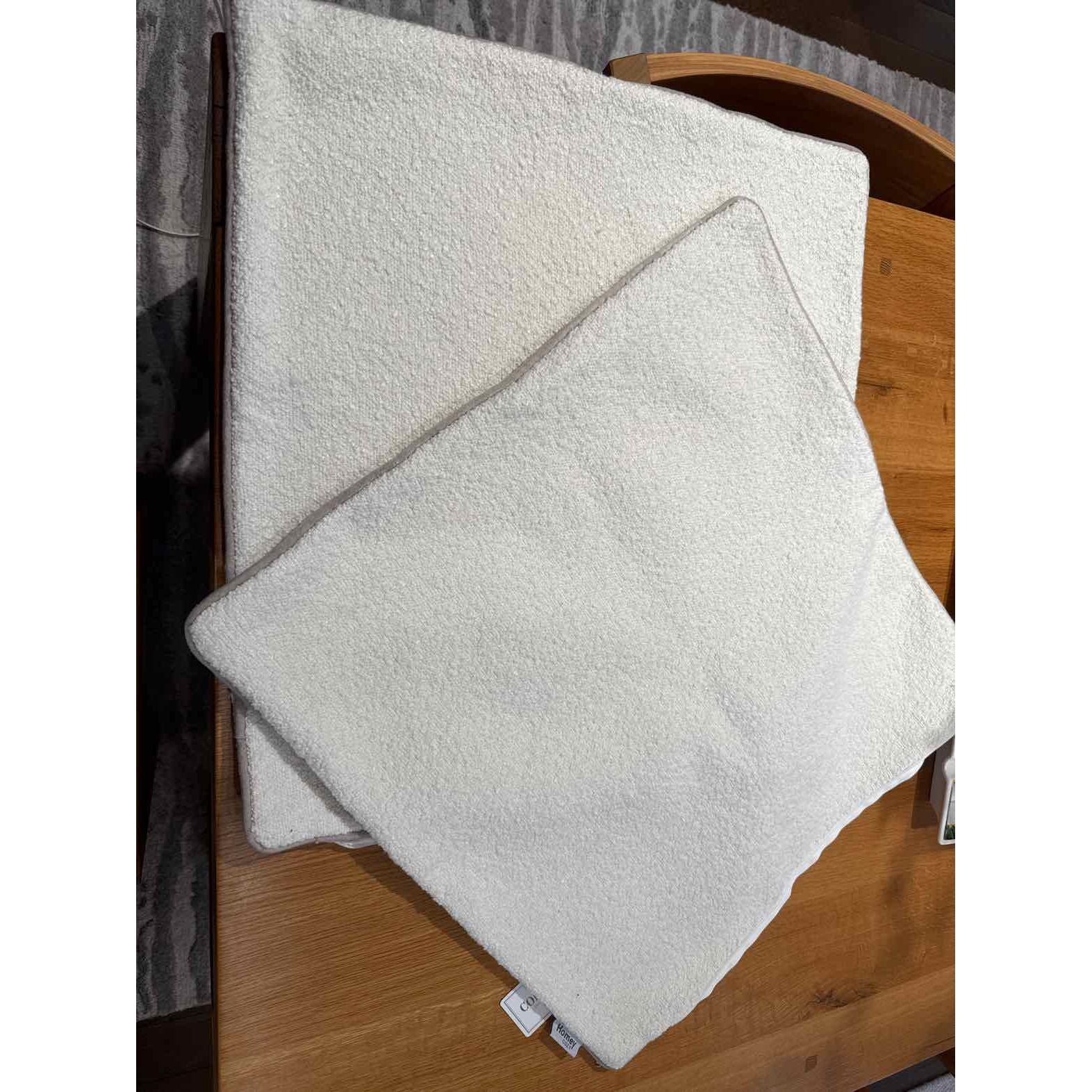Pair of Boucle Pillow Covers w/ Beige Velvet Piping 22"Sq