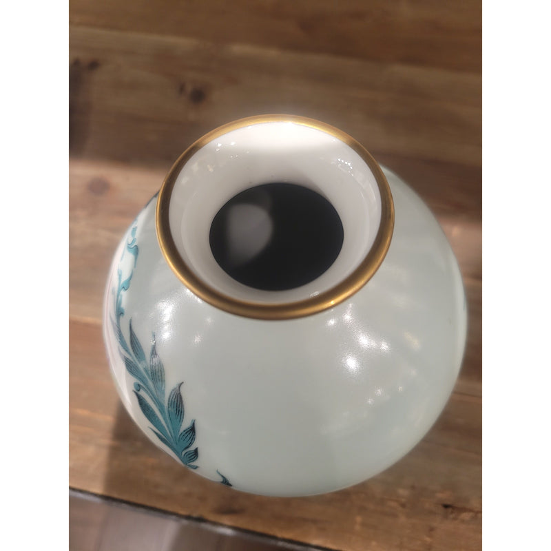 Limoges Blue Porcelain Vase w/ Floral Accents