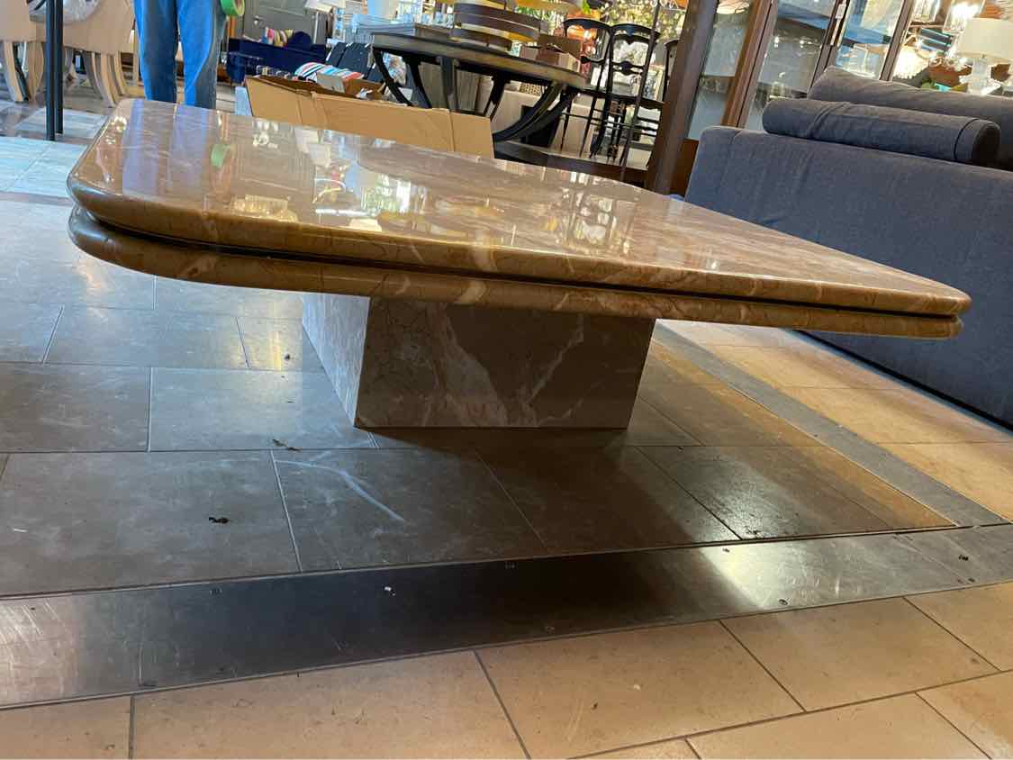 Vintage 4-ft Square Layered Marble Pedestal Coffee Table (AS IS)