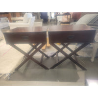 PAIR of Espresso Wood & Nickel 1-Drawer Side Tables