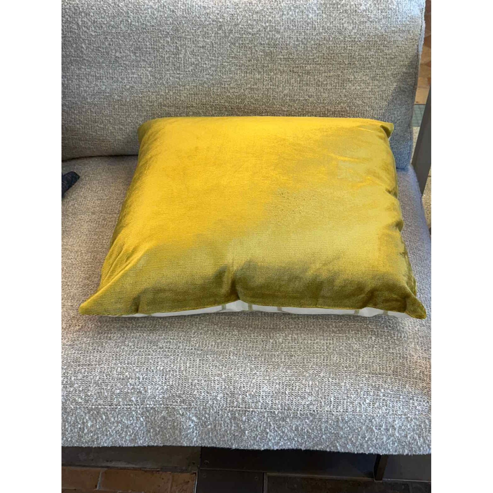 PAIR of Custom Gold Embroidery on Linen w/ Gold Velvet Backing Pillows
