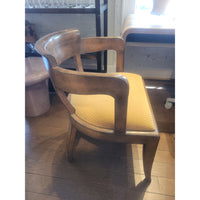 PAIR of Barrel Back Wood Chairs w/ Gold Seats
