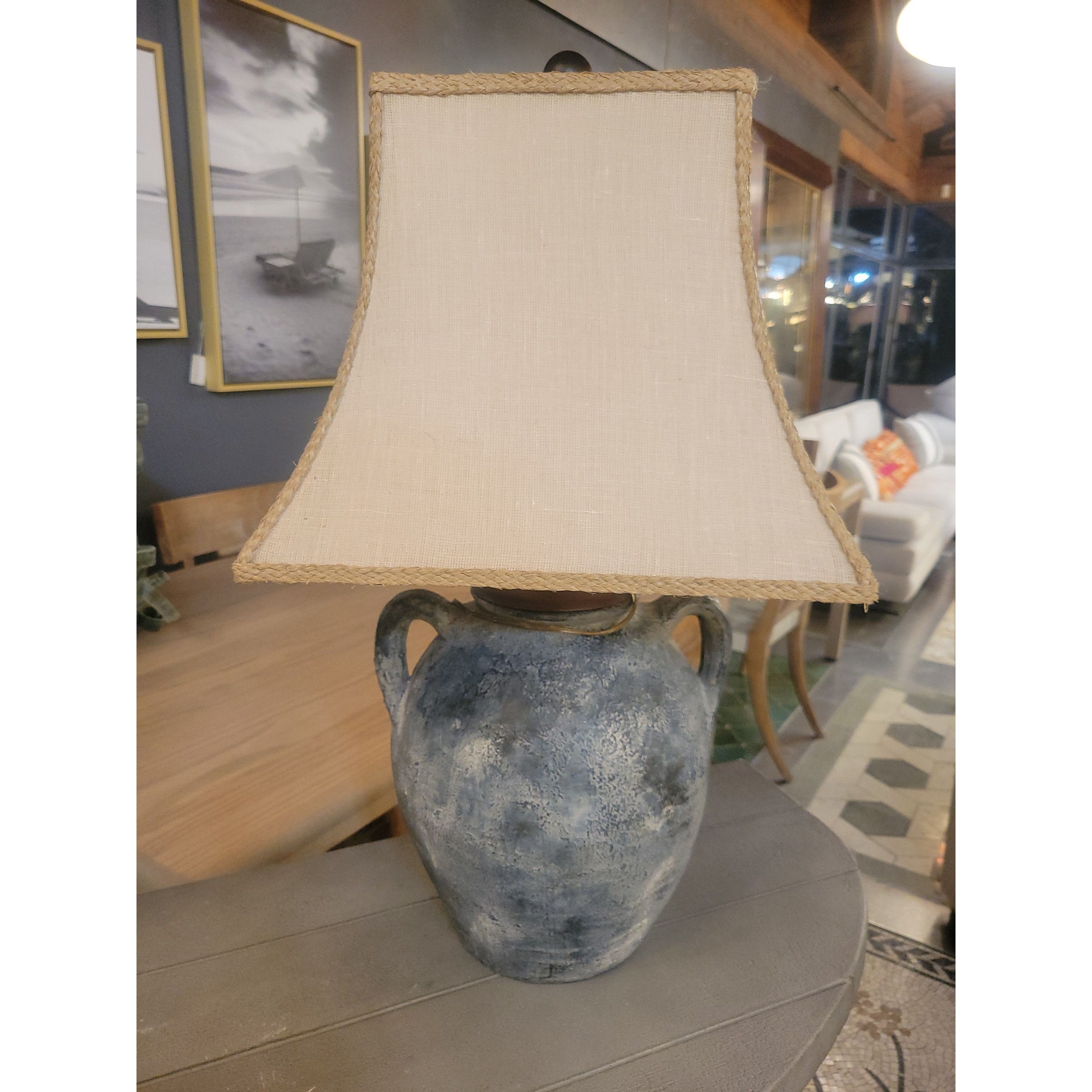 Blue Ceramic Water Pot Table Lamp w/ Shade