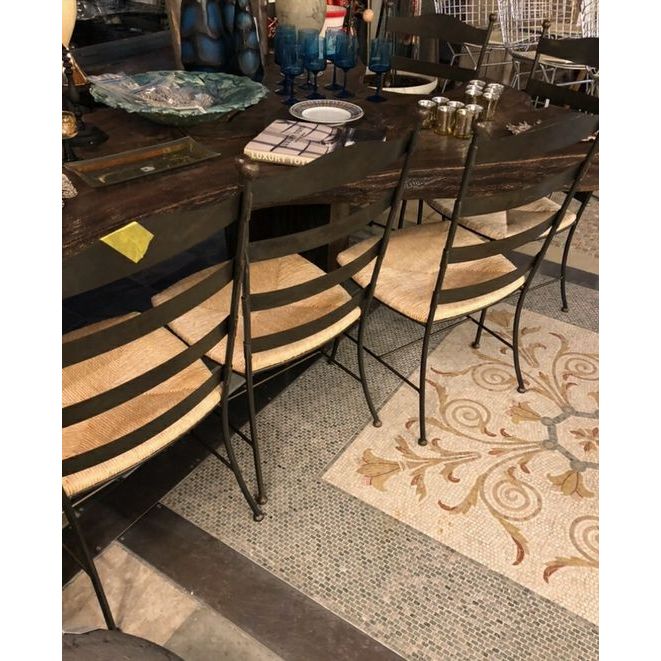 SET of 4 Vintage Hitchcock Style Iron Dining Chairs w/ Rush Seats
