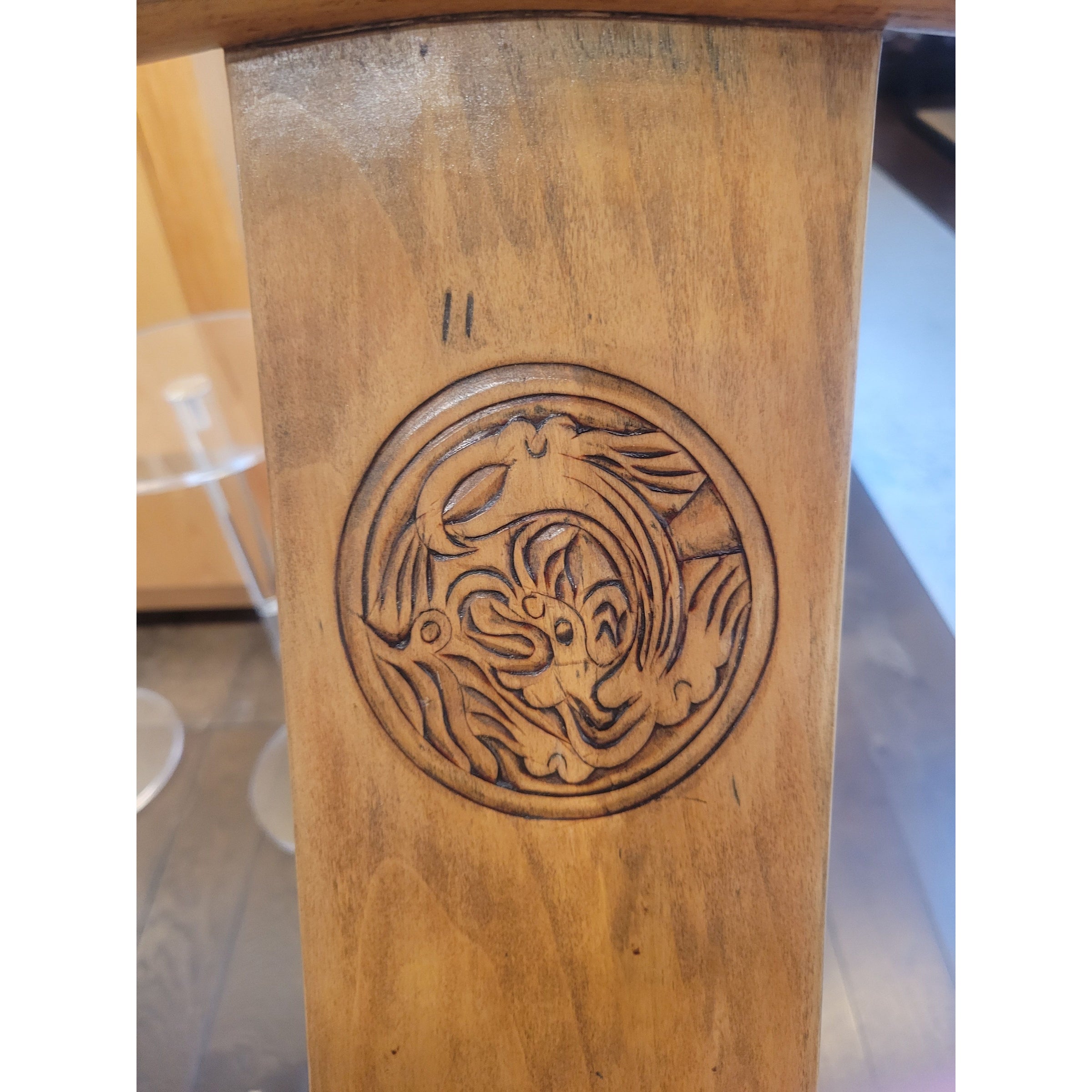 PAIR of Vintage Ming Style Wood Horseshoe Back Arm Chairs w/ Dragon Medallions