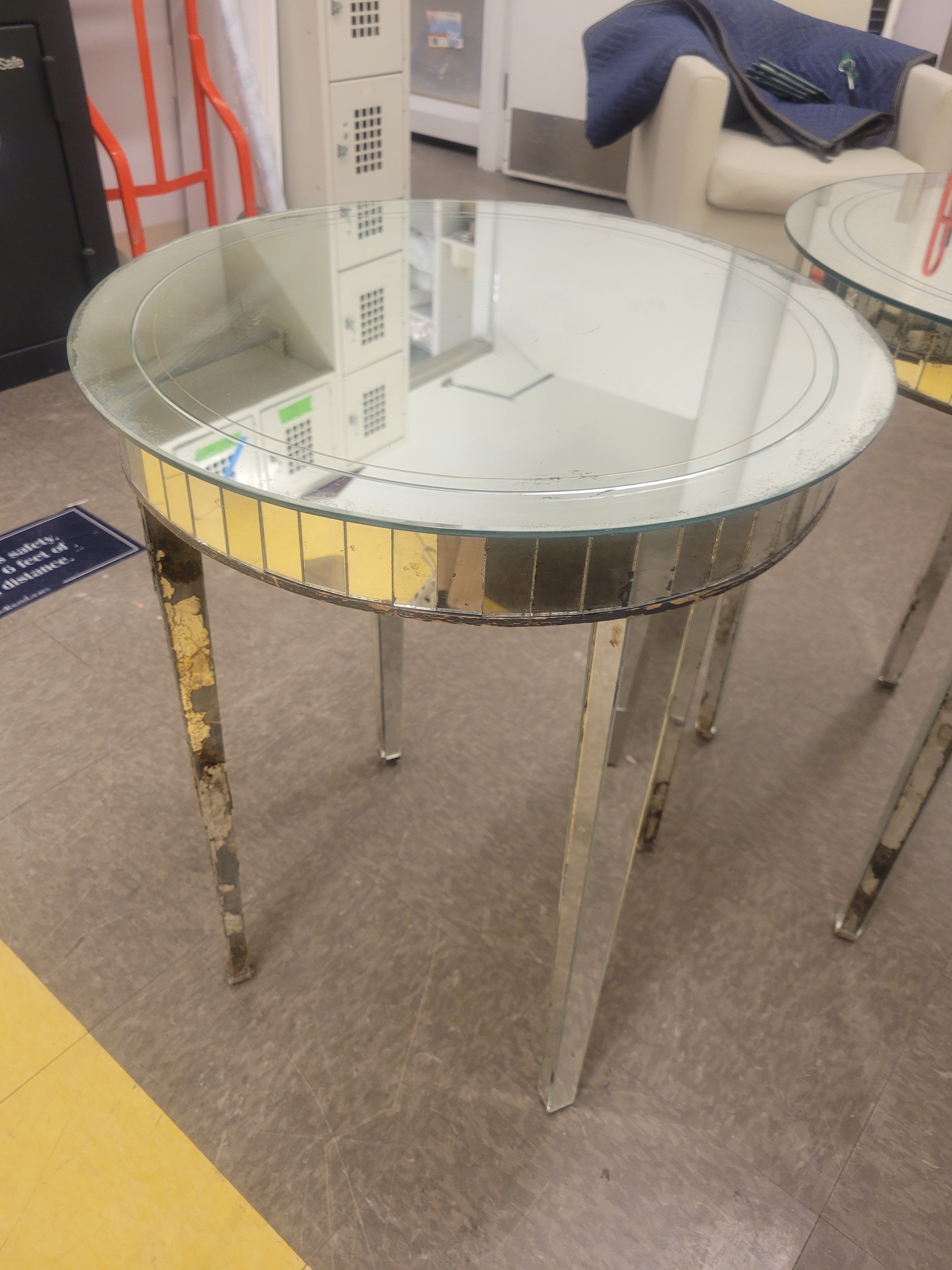 PAIR of Vintage Mirrored Glass Side Tables (AS IS)