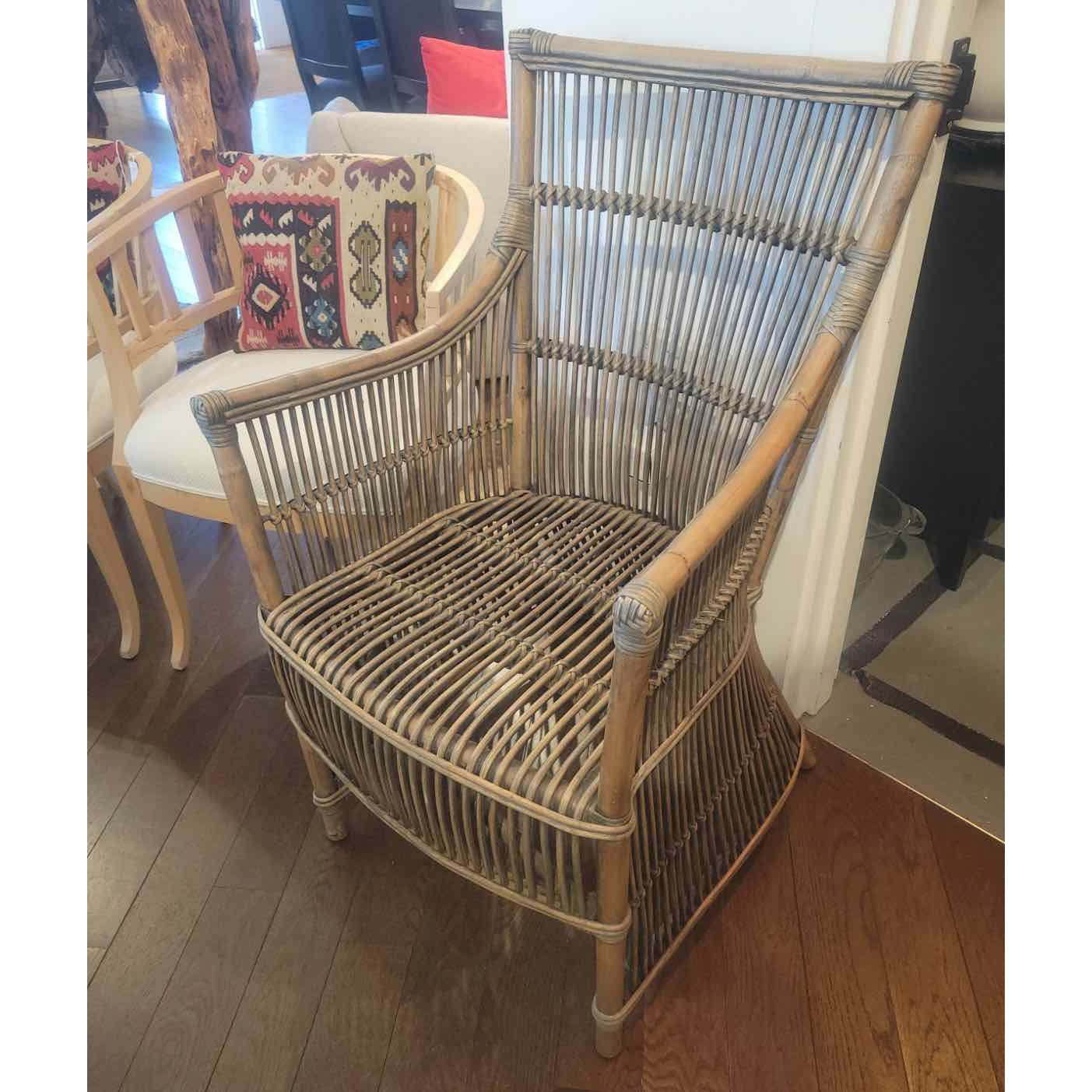 PAIR of Antique Rattan Arm Chairs - 23"L x 24"W x 38.5"H