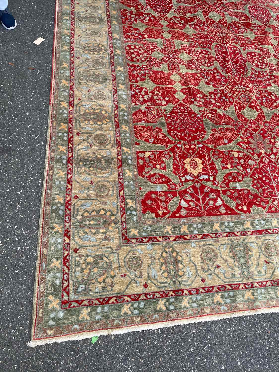 10' x 13.8' Turkish Green & Red Wool Rug