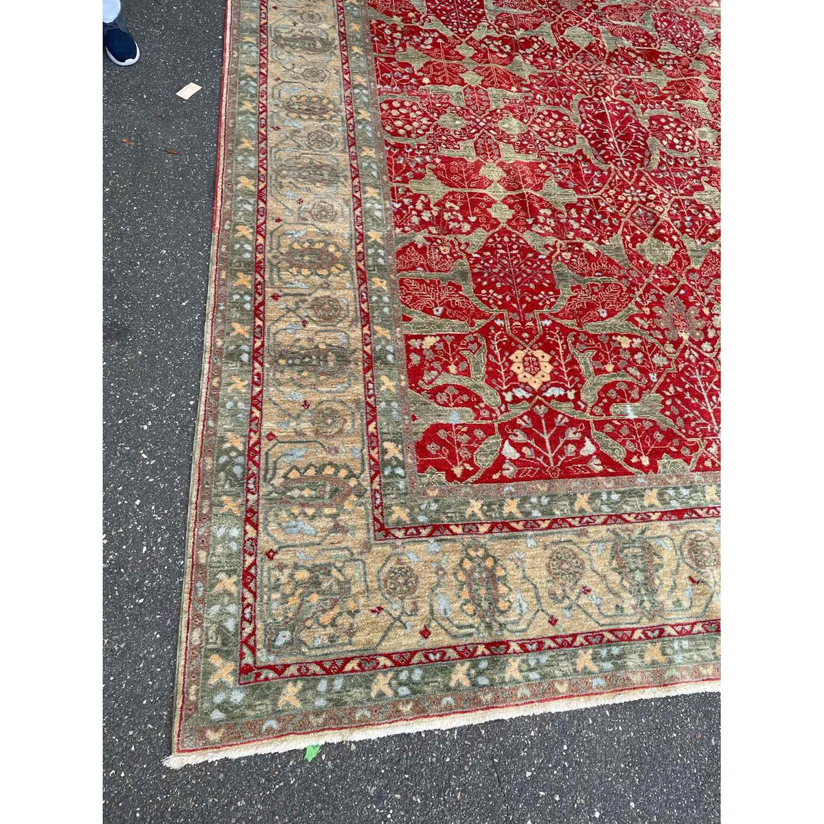 10' x 13.8' Turkish Green & Red Wool Rug