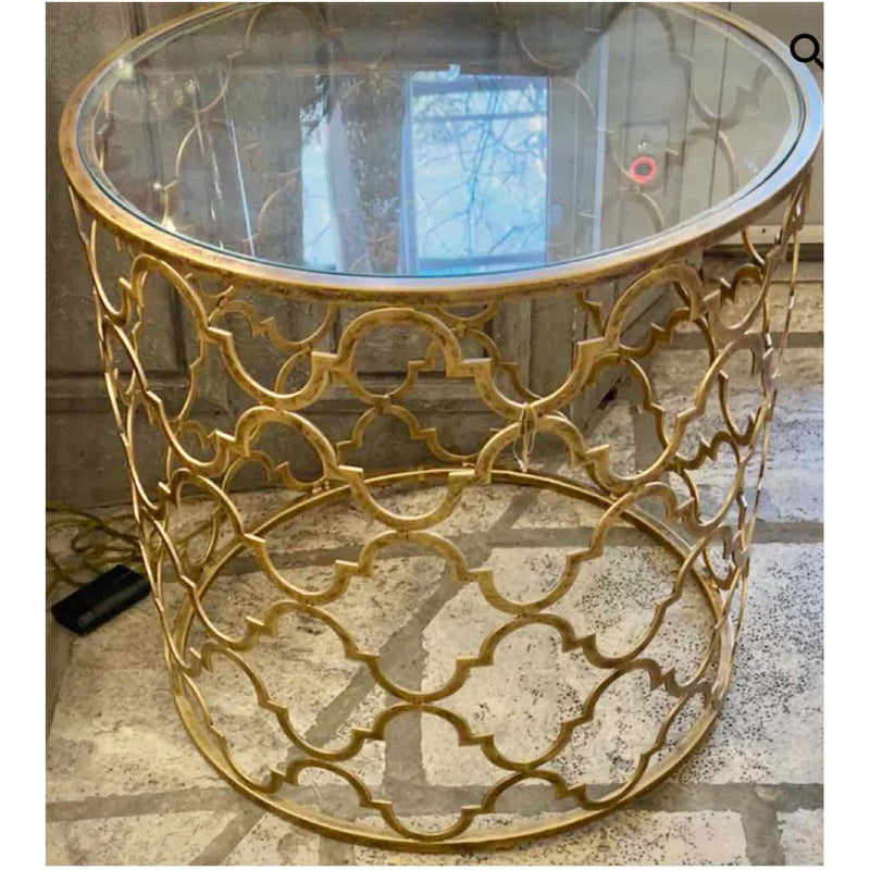 Glass & Gold Metal End Table w/ Glass Top