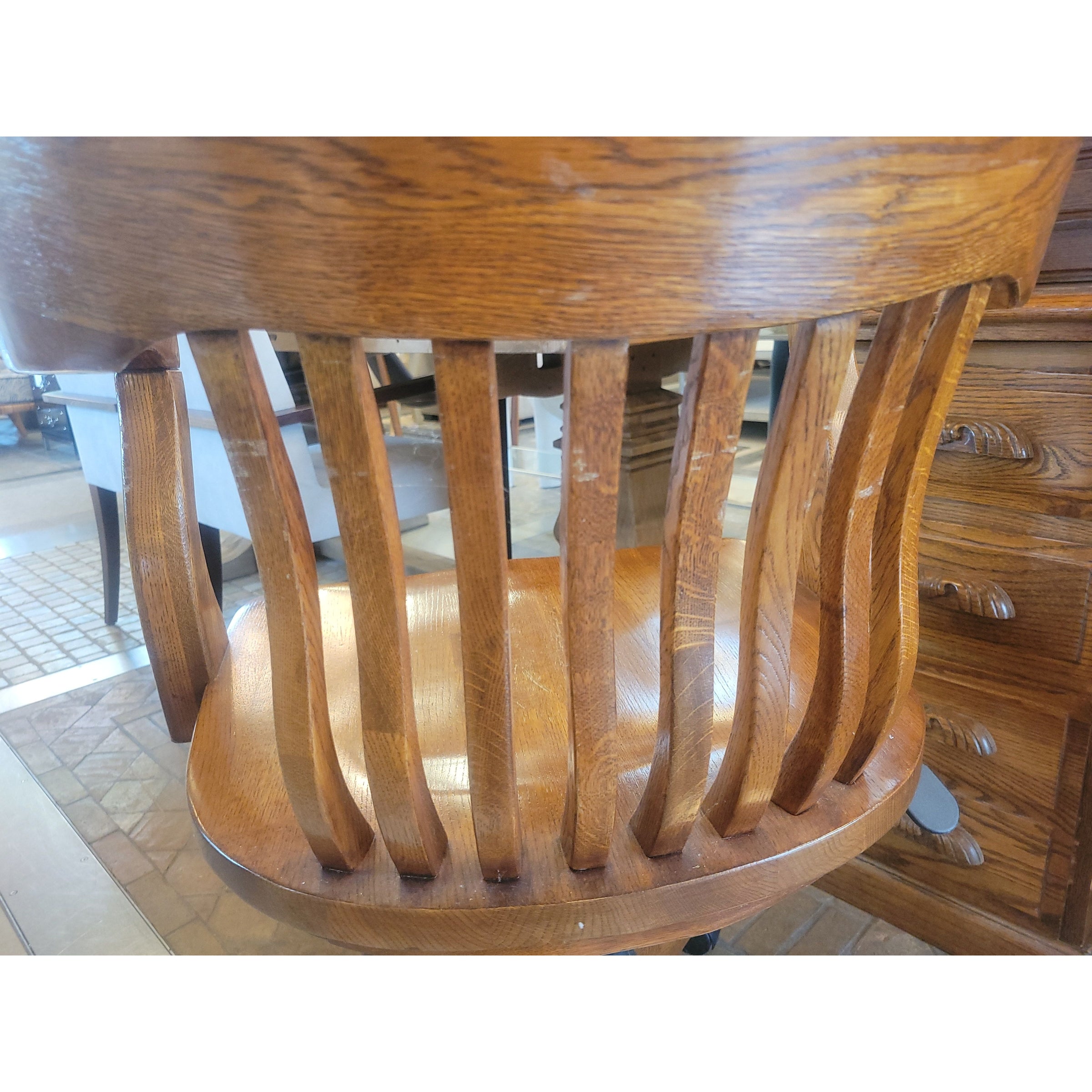 Antique Oak Rolling Bankers Chair