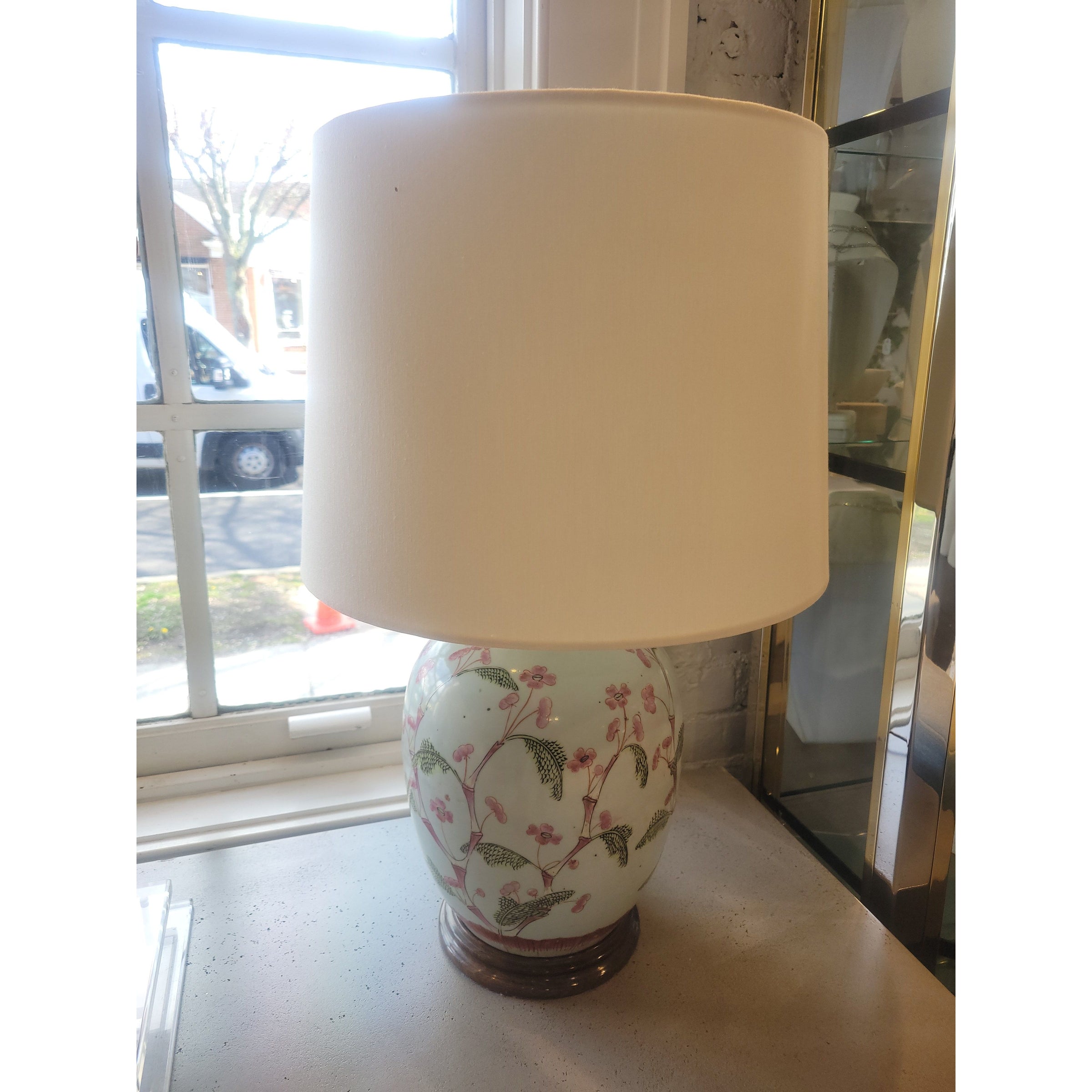 PAIR of Bamboo Painted Porcelain Ginger Jar Table Lamps w/ Shades by Illume - colletteconsignment.com