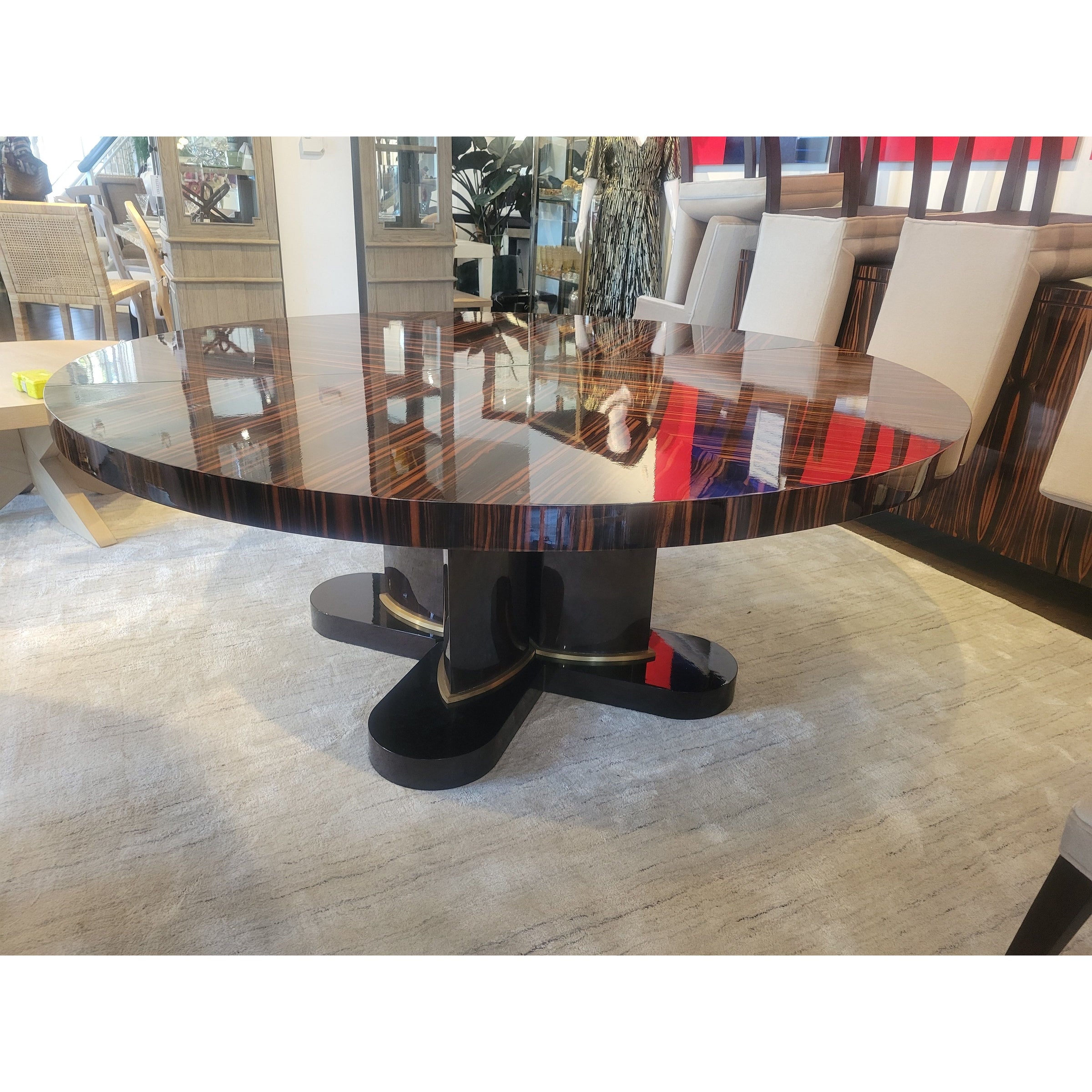 Rosetta Macassar Ebony Extension Dining Table on Maple & Bronze Base by Evanson - colletteconsignment.com