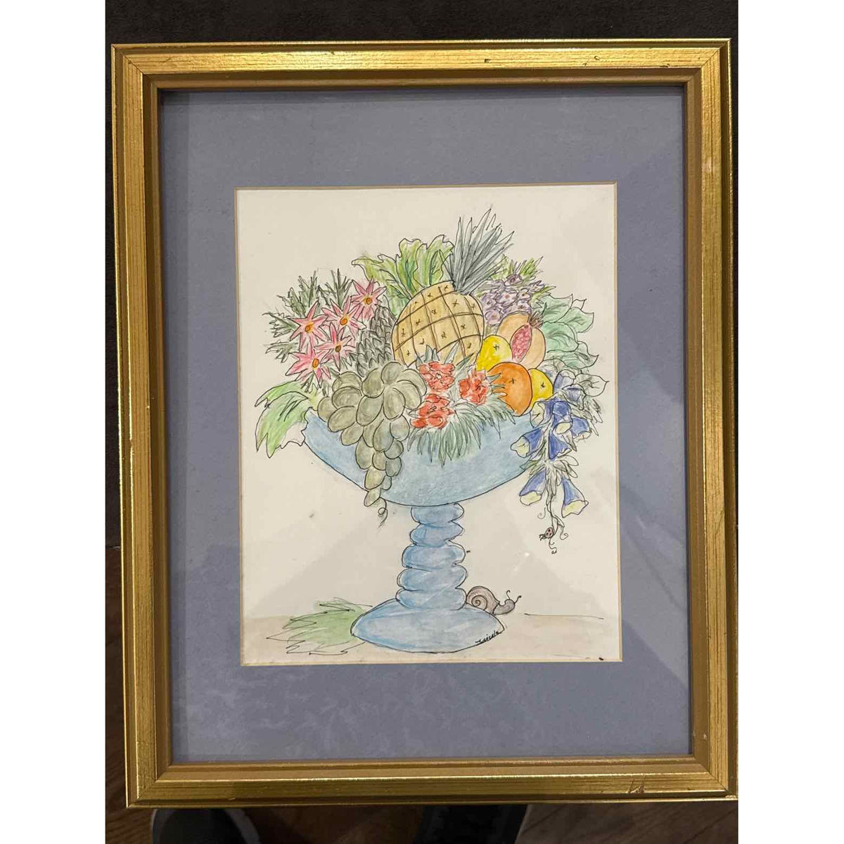 Watercolor Still Life,  'Blue Bowl' by Nicole Amey,15.75" L x 12.75"W - colletteconsignment.com