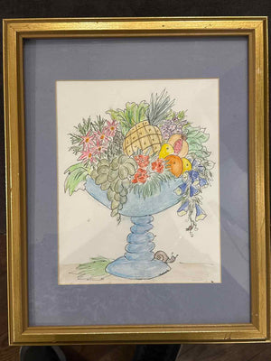 Watercolor Still Life,  'Blue Bowl' by Nicole Amey,15.75" L x 12.75"W