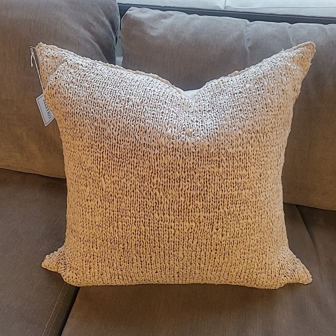 Beige Woven Square Pillow by Donna Karan w/ Down Insert - AS IS