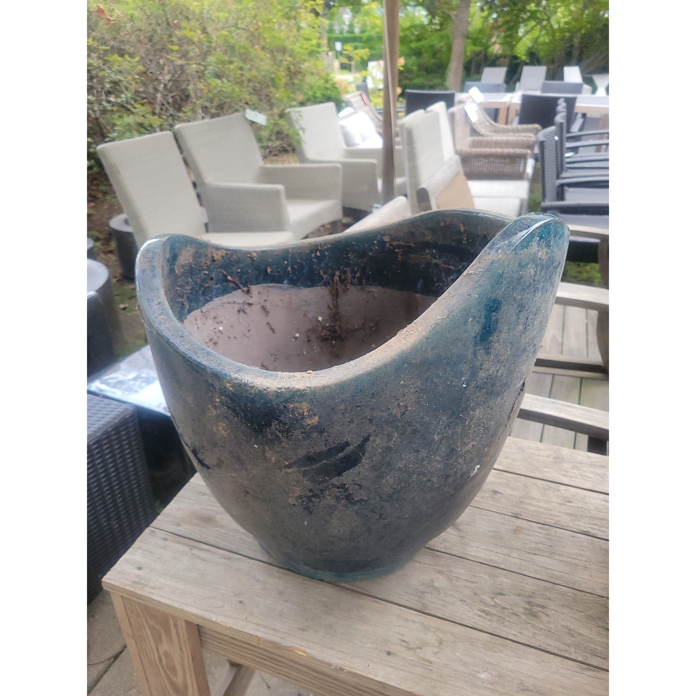 Asymmetrical Navy Ceramic Outdoor Planter