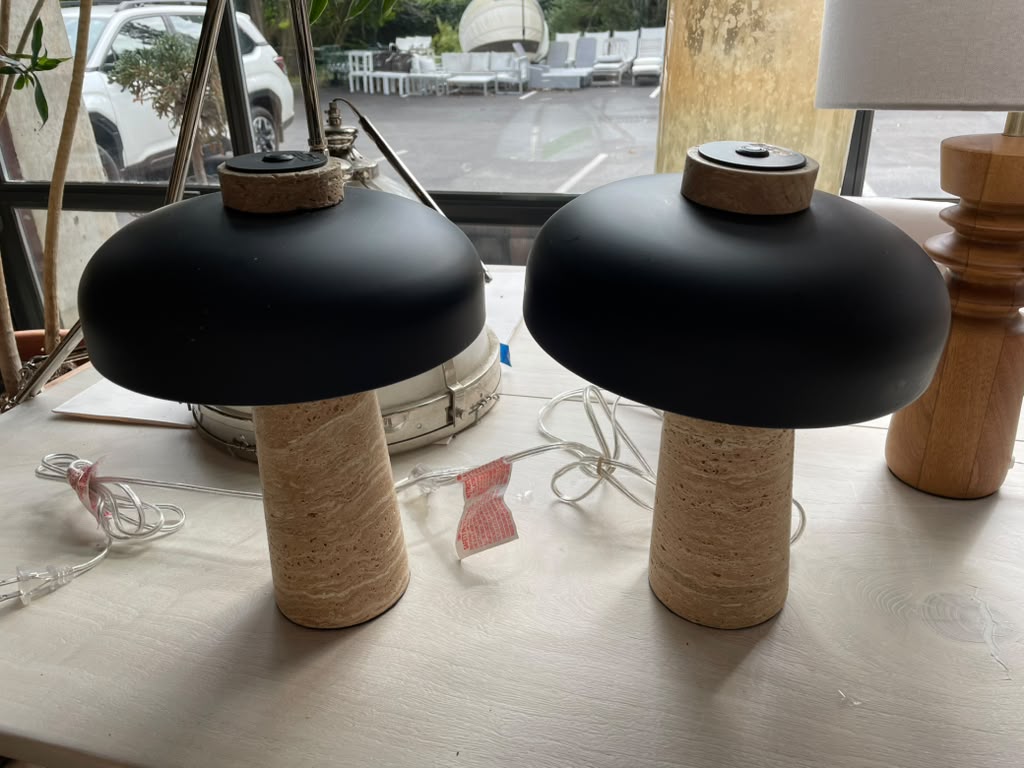 Pair of Travertine Table Lamps