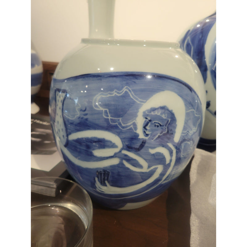 Blue and White Porcelain Urn Vase with Relaxing Motif by Jared FitzGerald