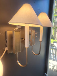 PAIR of Edina Pewter Sconces w/ White Linen Shades by Urban Electric