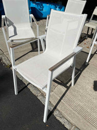 SET of 6 White Aluminum & Mesh Arm Chairs by Couture Jardin