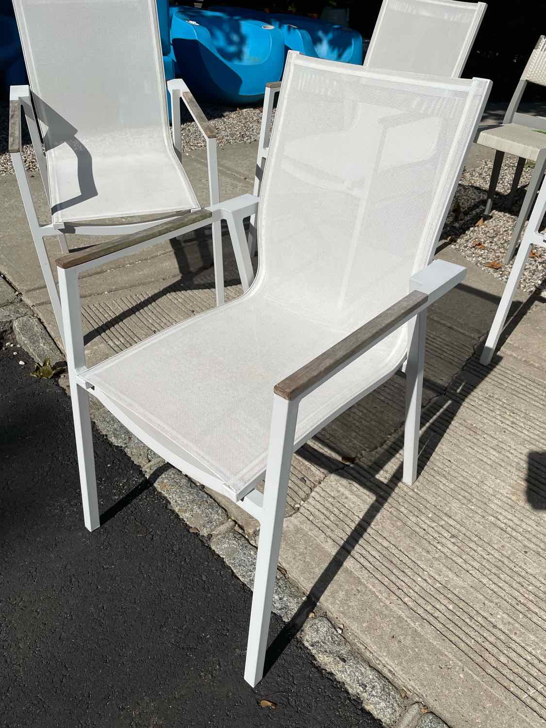 SET of 6 White Aluminum & Mesh Arm Chairs by Couture Jardin