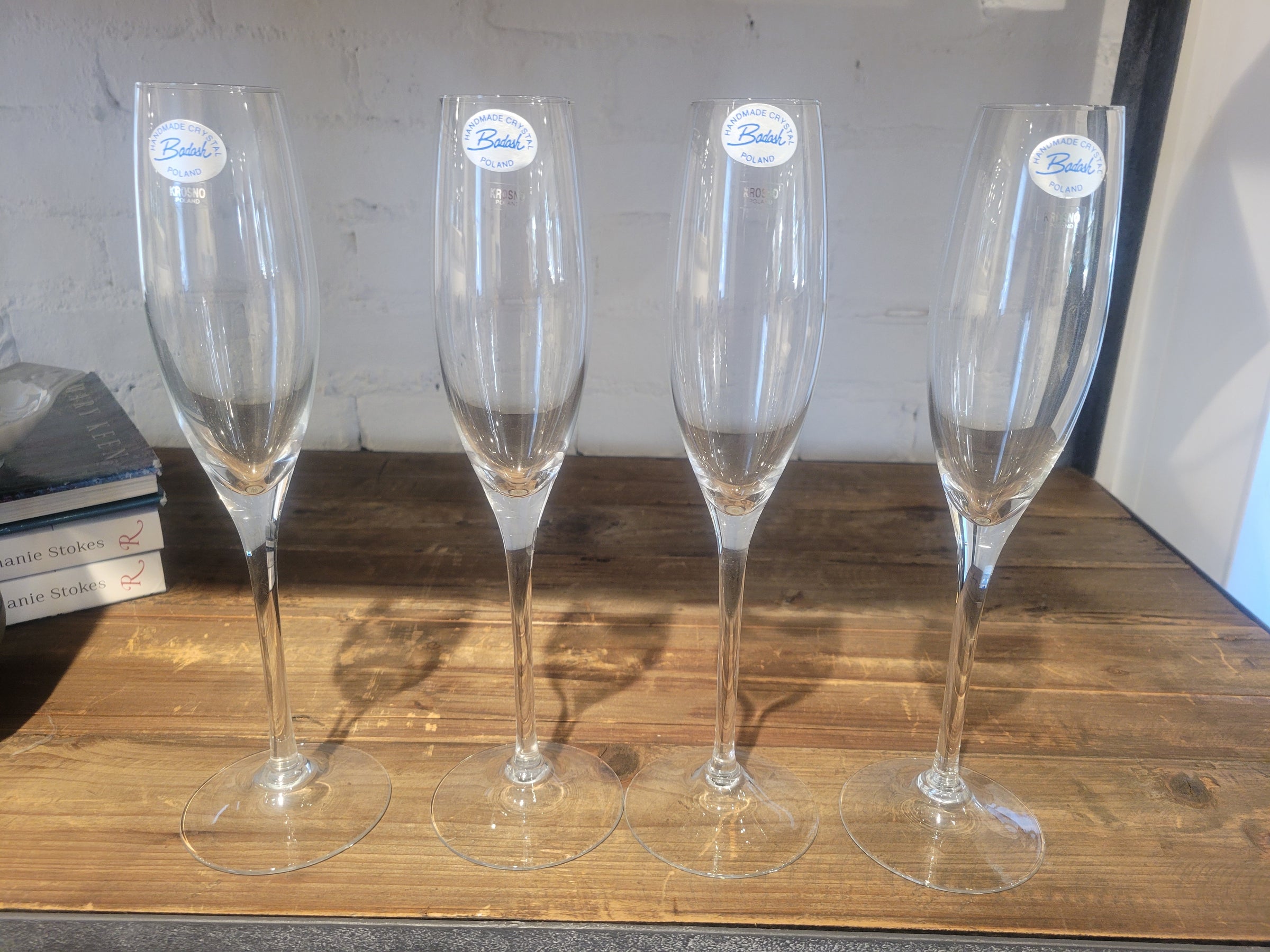 SET of 4 Crystal Long-Stemmed Champagne Flutes by Badash