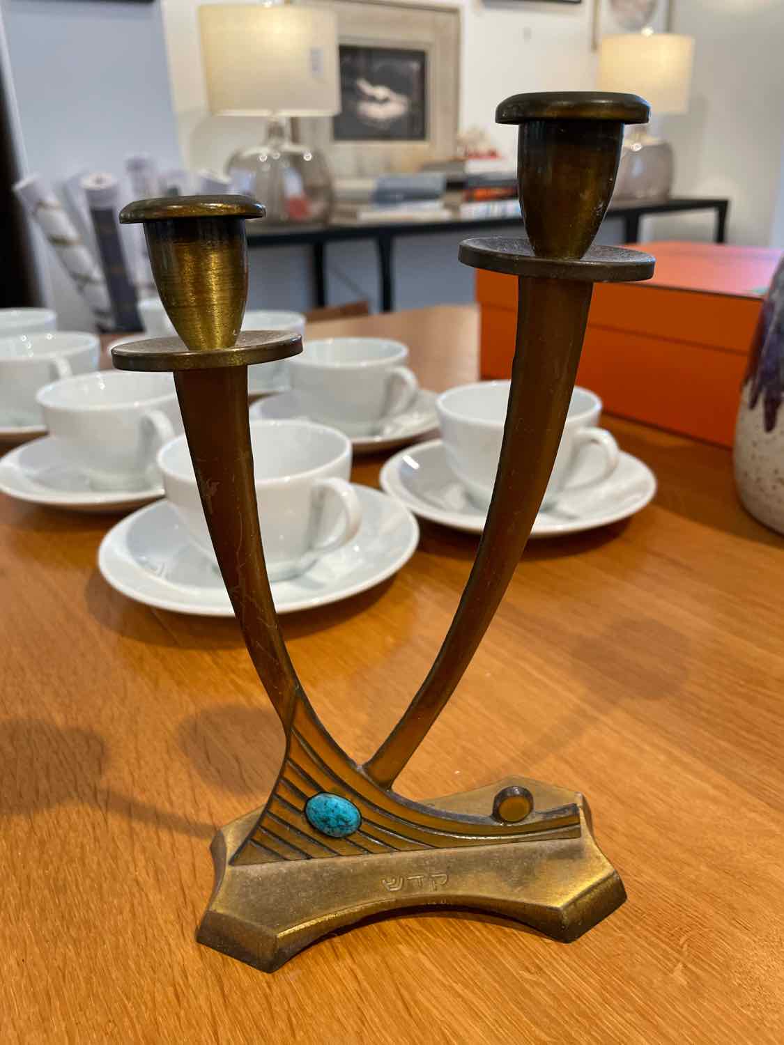 Israeli Brass Double Candle Holder