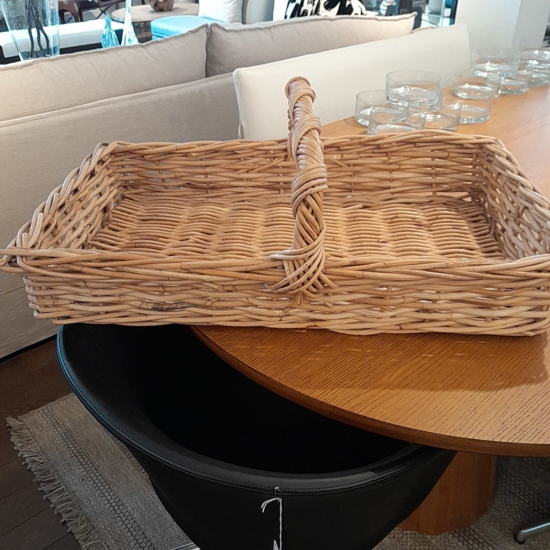 Large Rectangular Woven Basket w/ Handle, 31"L x 18.5"D x 9"H