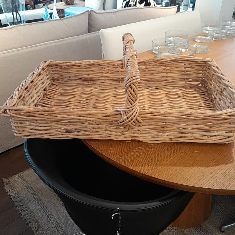 Large Rectangular Woven Basket w/ Handle, 31"L x 18.5"D x 9"H