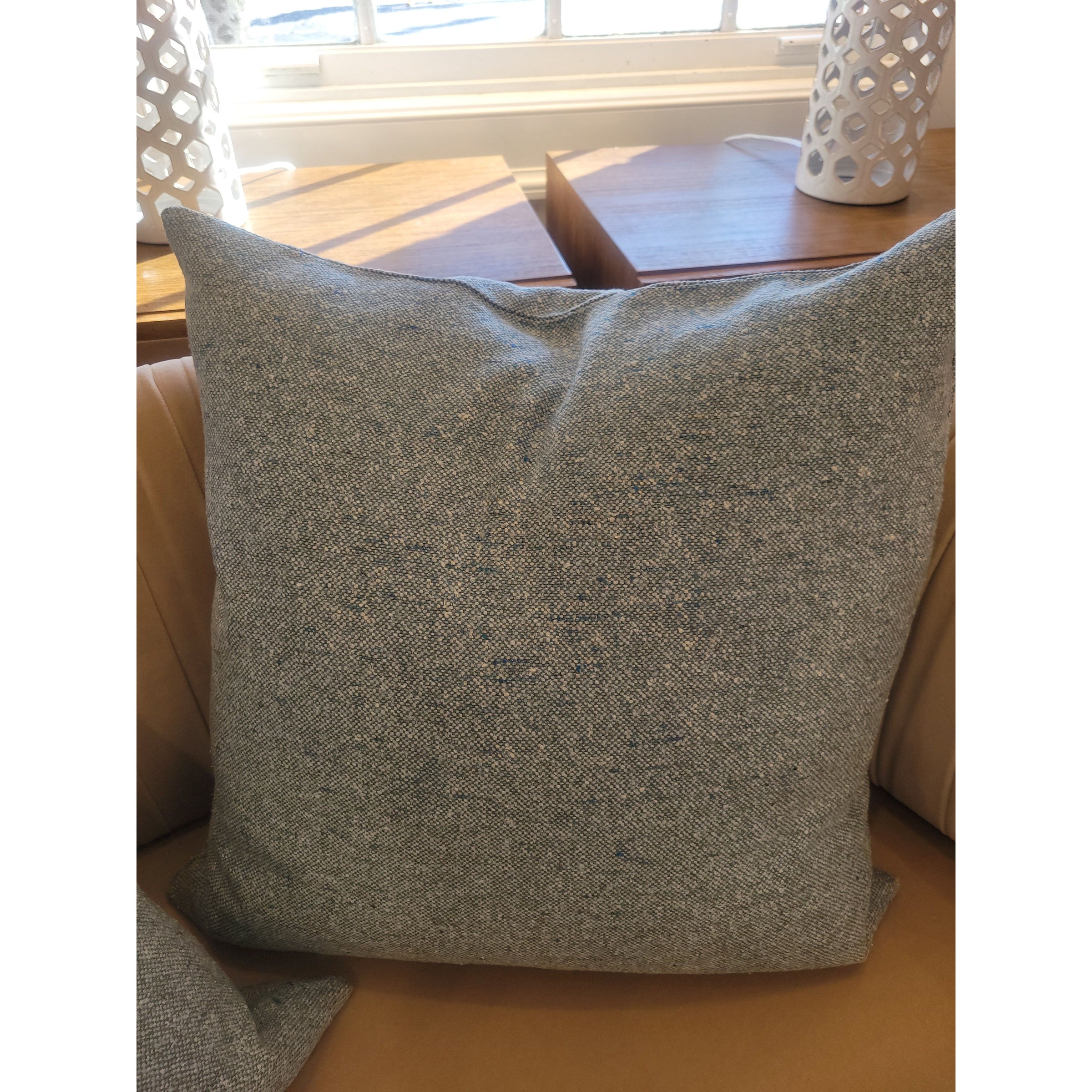 PAIR of Custom Light Blue Wool & Cotton Square Pillows