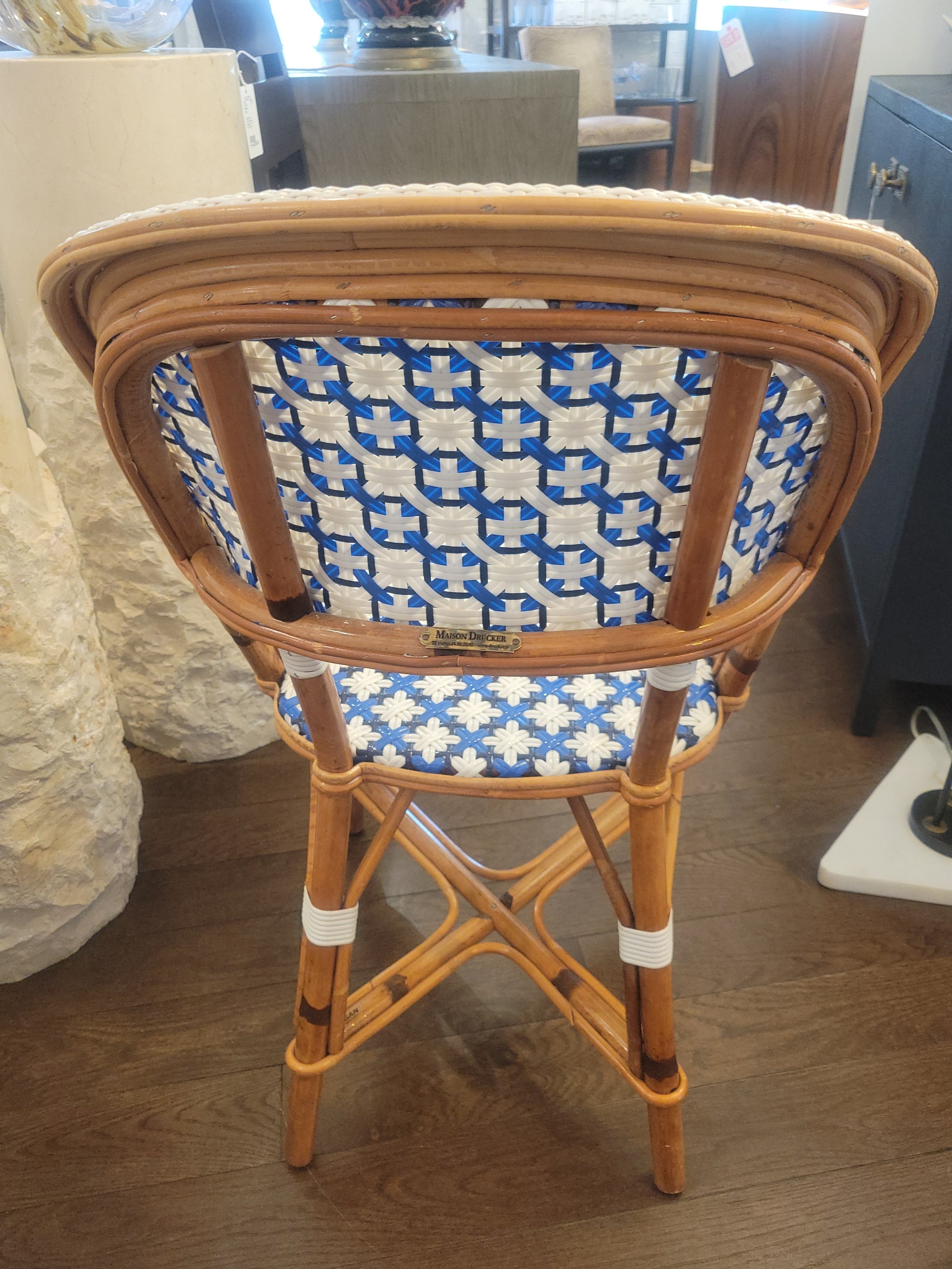 SET of 3 Blue & White Wicker Side Chairs by Maison Drucker