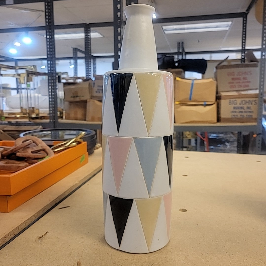 Matte Multicolor Triangles Print Ceramic Vase