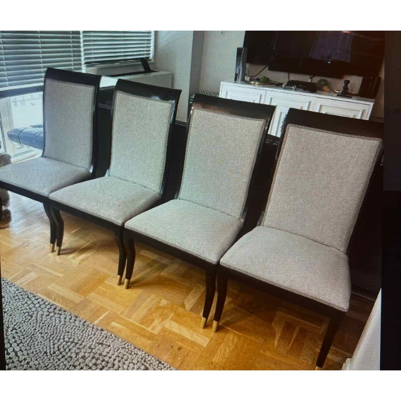 Set of 4 Black Lacquer Regency Style Dining Chairs w/ Gray Fabric