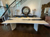 Custom Live Edge Top Table w/ Cow Hide Legs/ Chrome Details, 110"Lx46"Dx31.5"H