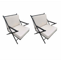 PAIR of 'Balta' Dark Gray Metal Lounge Chairs w/ Ivory Cushions by Made Goods