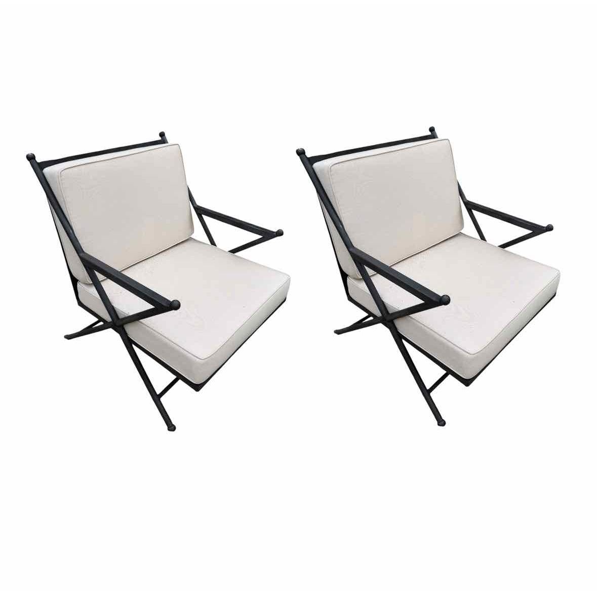 PAIR of 'Balta' Dark Gray Metal Lounge Chairs w/ Ivory Cushions by Made Goods