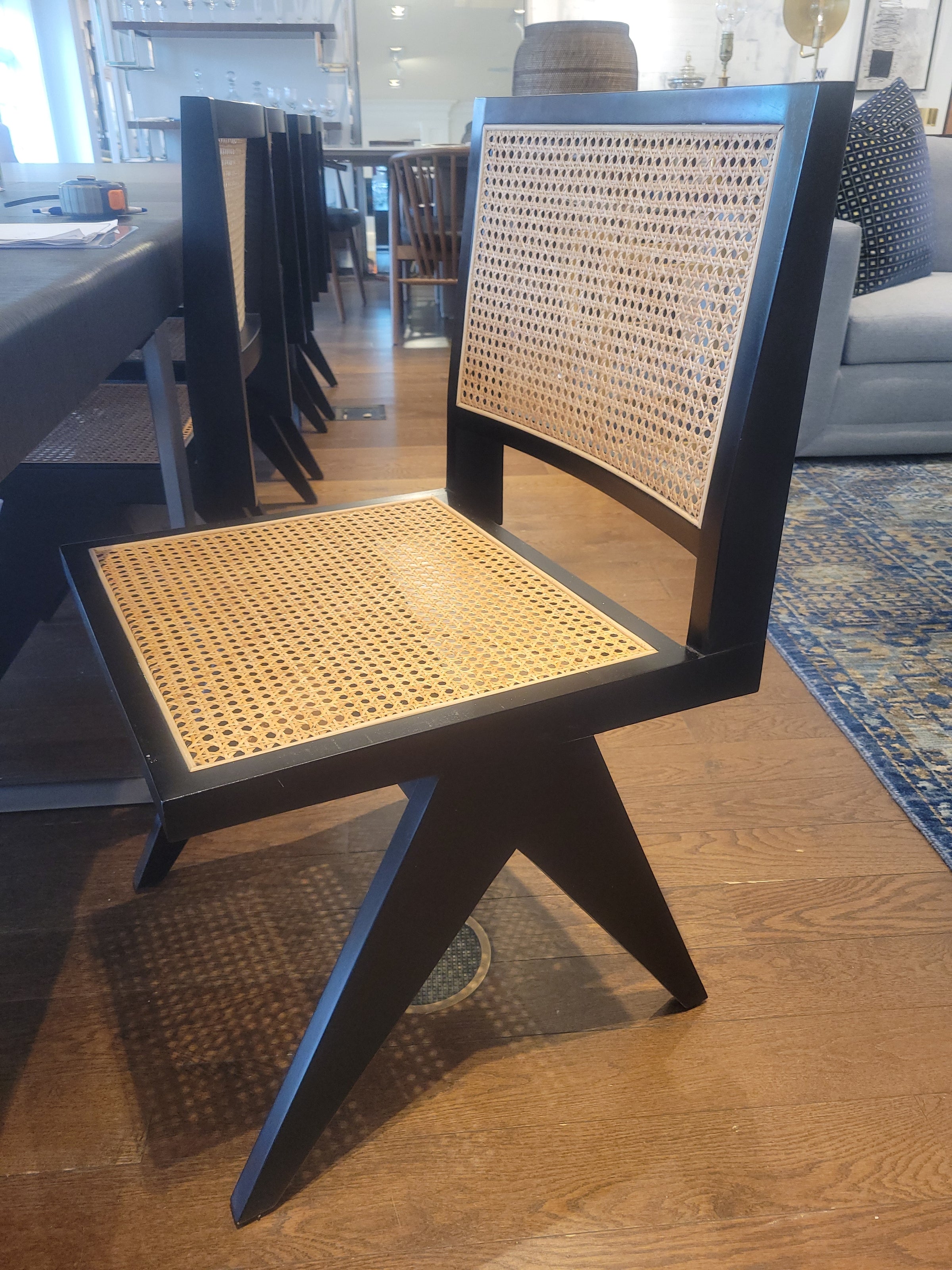 SET of 6 Rattan Cane & Black Wood Dining Chairs