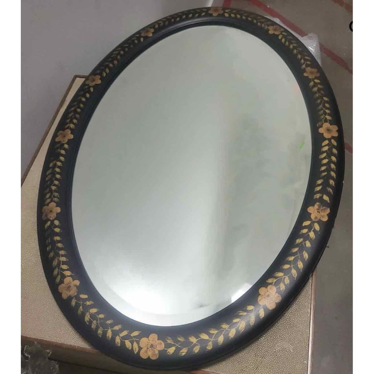 Black Floral Oval Mirror by Oriental Accent
