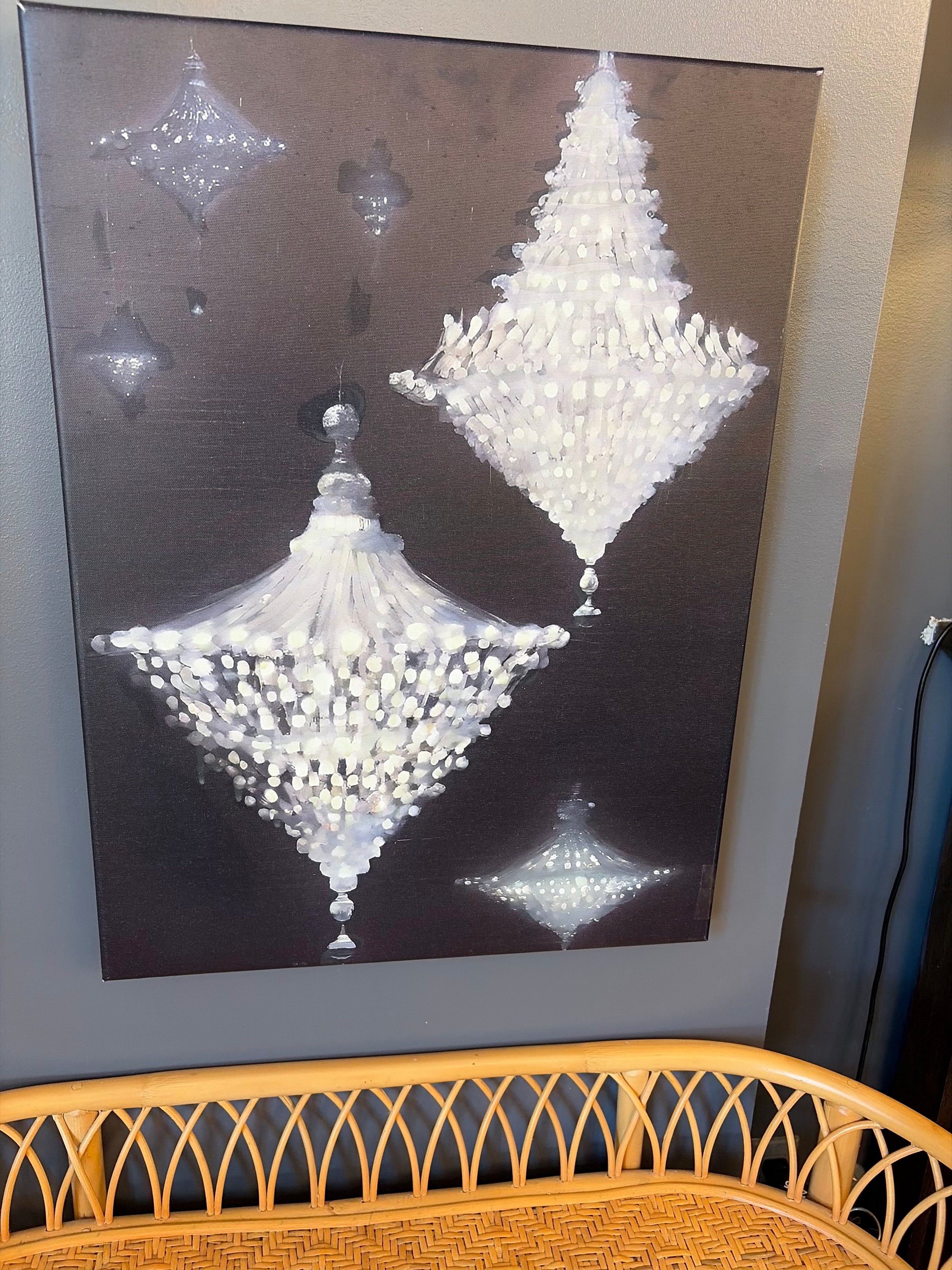 Modernist Phosphorescent Chandeliers Painting on Canvas by P.L. Bradbury
