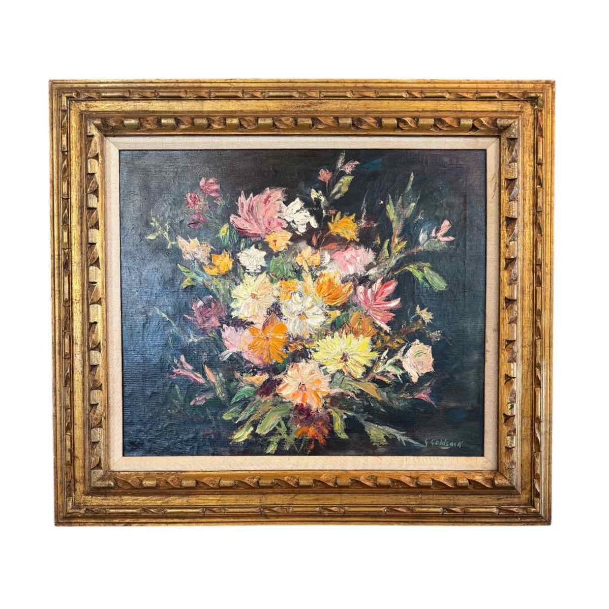 Palette Knife Floral Still Life Oil Painting by G. Goldsack in Gold Tone Frame