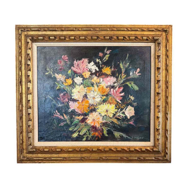 Palette Knife Floral Still Life Oil Painting by G. Goldsack in Gold Tone Frame