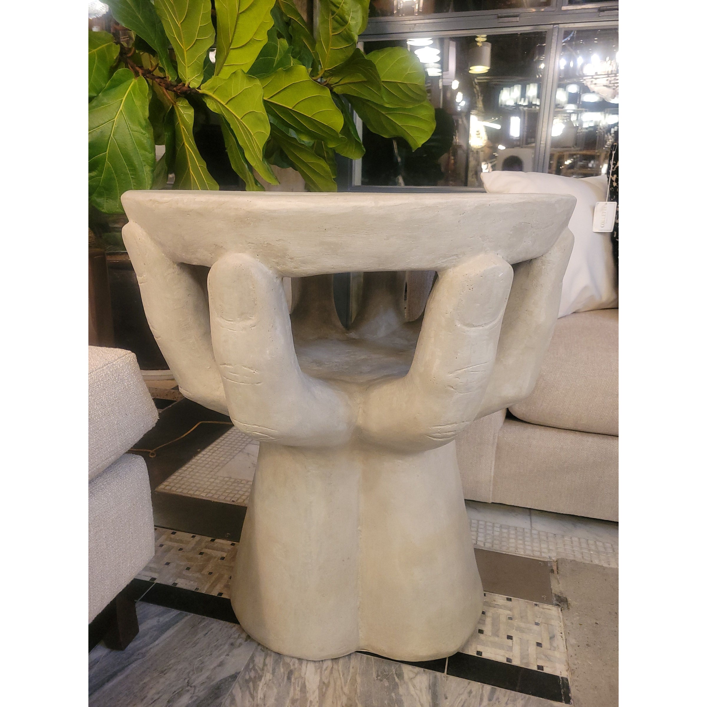 Round Fiber Stone Hands Side Table