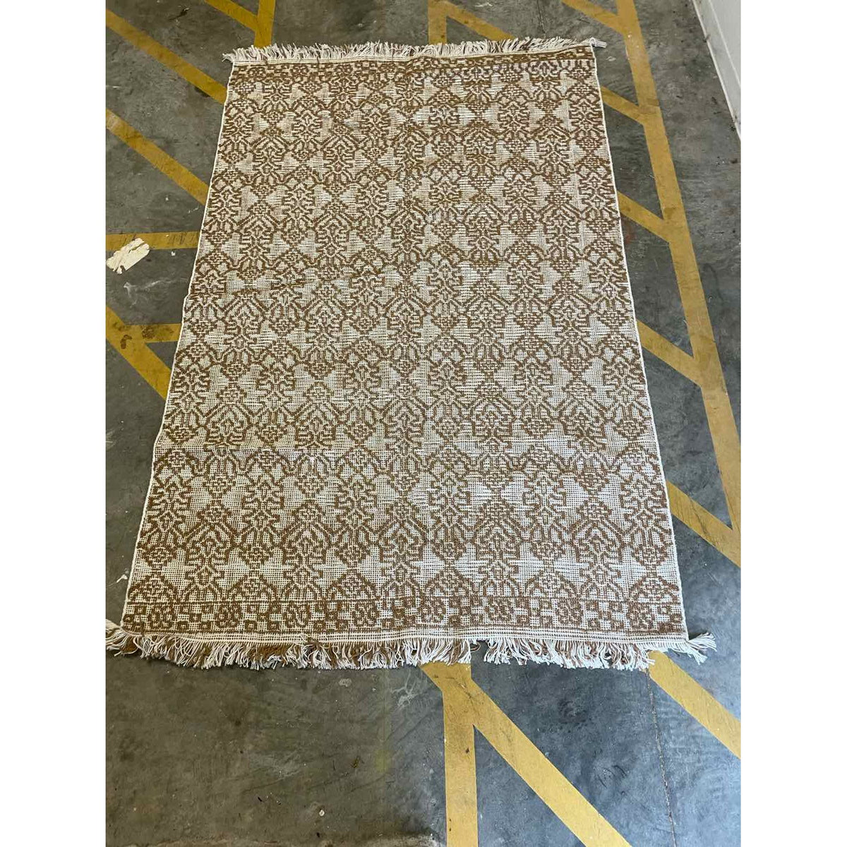 5' x 8.4' Flatweave White & Brown Wool Rug #42