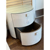 PAIR of GIO III Round White Snakeskin Bedside Tables w/ Milk Glass Top by Artefa