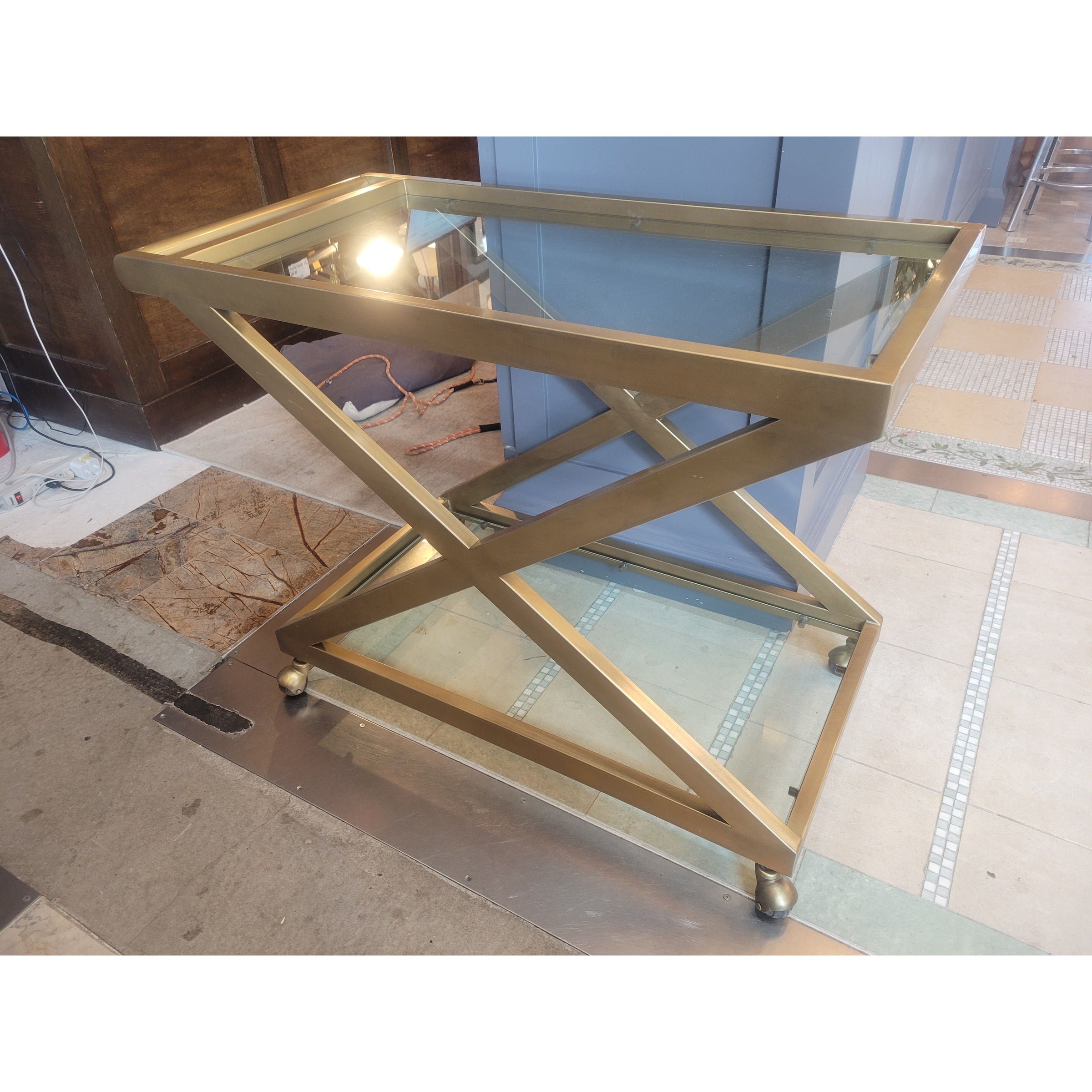 Milo Dark Brass & Glass Rolling Bar Cart by RH